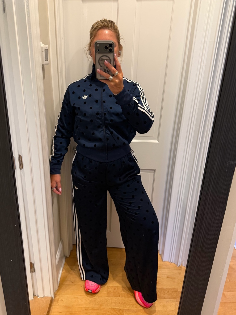 NWT ADIDAS Navy Polka Dot Track Jacket & Wide Leg Pants